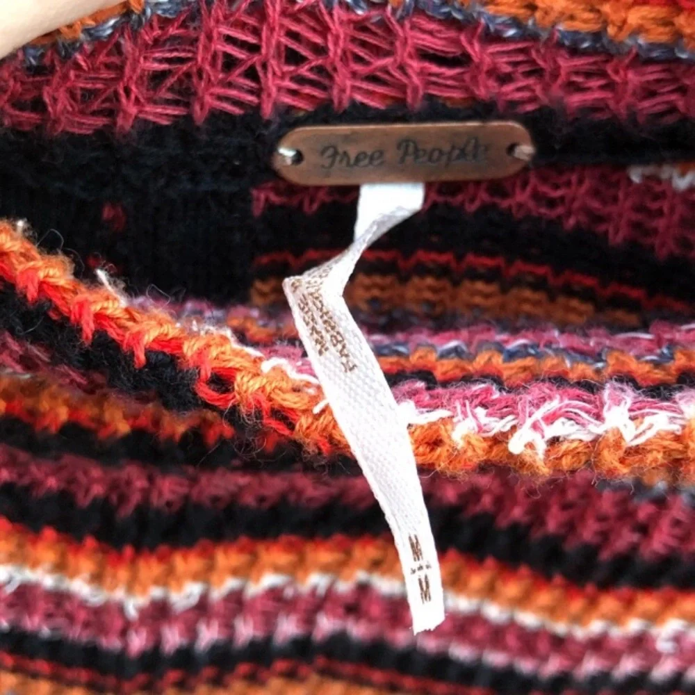 Free People knit red orange zig zag boho dress M - Picture 5 of 7